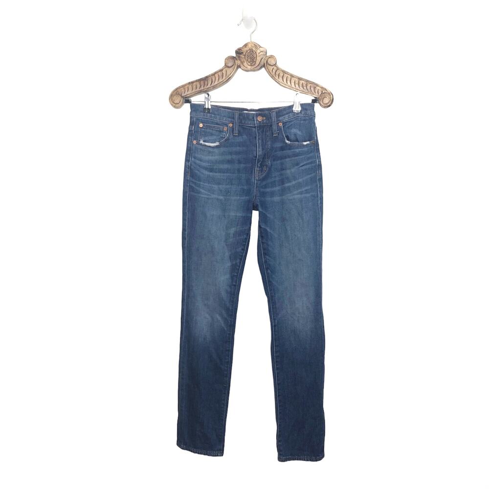 Madewell High-Rise Slim Boyjean Stretch Cotton Straight Leg Dark Wash Blue 25